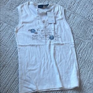 D’Annah | White Sleeveless Top with Blue Floral Design, M, NWT